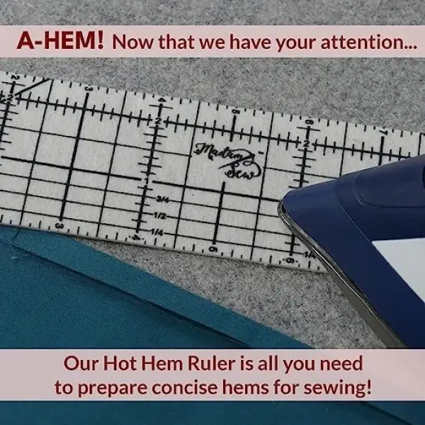 Madam Sew Hot Hem Ruler for Sewing and Quilting – Non-Slip Ironing Hot Ruler and Pleats with Dry or Steam Iron on Quilt Blocks and Clothes - 18” x 2.5” Hem Gauge