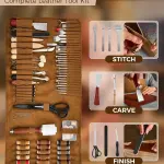 SakerNeo Leather Working Tools - 101pcs Stainless Steel & Wood Handle Sewing kit with 4mm Stitching chisels (1/2/4/6), 18 Waxed Thread, Hole Punch & Stamping Tools for DIY Wallet Belt Bag Repair