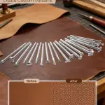 SakerNeo Leather Working Tools - 101pcs Stainless Steel & Wood Handle Sewing kit with 4mm Stitching chisels (1/2/4/6), 18 Waxed Thread, Hole Punch & Stamping Tools for DIY Wallet Belt Bag Repair