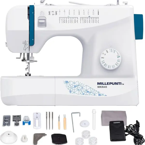MILLEPUNTI MKR45 25 Built-in Stitches Beginner Sewing Machine, 4 Included Feet & Accessory Kit, Automatic Needle Threader, for All Skill Levels, Sewing Machine for Beginners Adult, Quilting