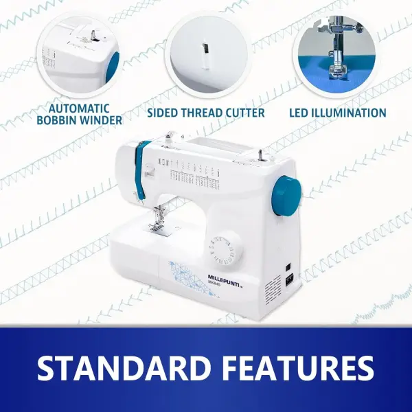 MILLEPUNTI MKR45 25 Built-in Stitches Beginner Sewing Machine, 4 Included Feet & Accessory Kit, Automatic Needle Threader, for All Skill Levels, Sewing Machine for Beginners Adult, Quilting