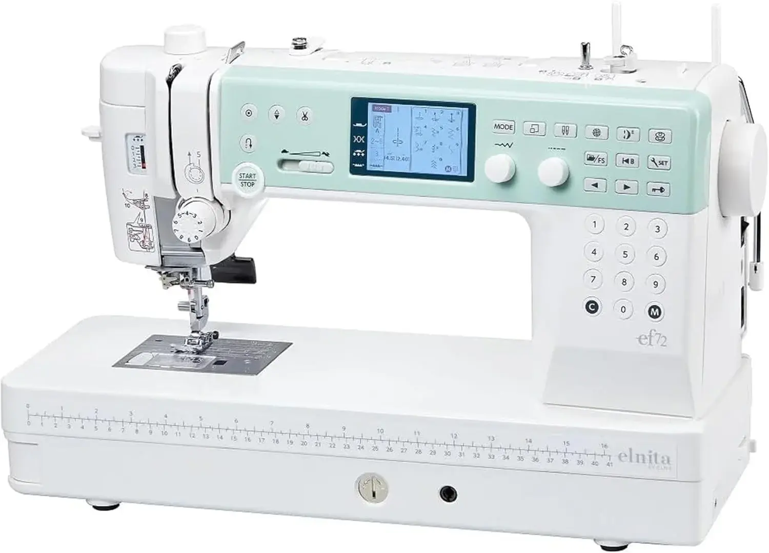 Elna Elnita ef72 Sewing and Quilting Machine with over 10" of Seamless, Aluminum Flatbed Sewing Space, 170 built-in stitches, 2 Alphabets for Home