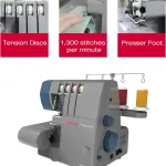 SINGER® X5004-HD Metal Frame Serger & Overlock Machine | 2-3-4 Stitch Capability, 8 Built-In Stitches, 1300 Stitches per Minute, Adjustable Differential Feed & 2 LED Lights (Grey/Blue)