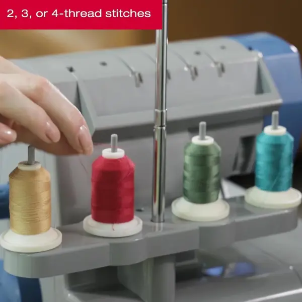 SINGER® X5004-HD Metal Frame Serger & Overlock Machine | 2-3-4 Stitch Capability, 8 Built-In Stitches, 1300 Stitches per Minute, Adjustable Differential Feed & 2 LED Lights (Grey/Blue)