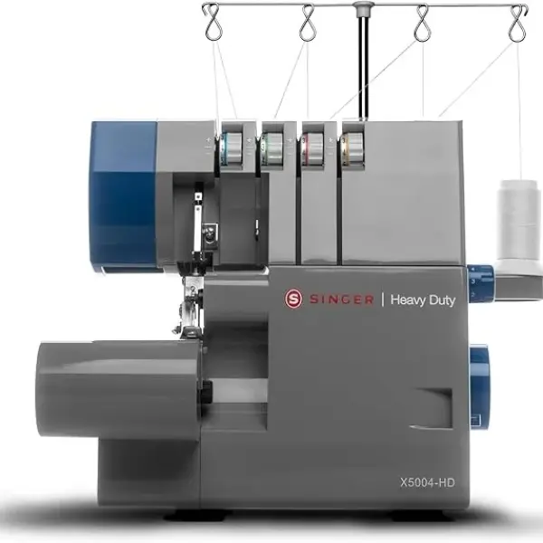 SINGER® X5004-HD Metal Frame Serger & Overlock Machine | 2-3-4 Stitch Capability, 8 Built-In Stitches, 1300 Stitches per Minute, Adjustable Differential Feed & 2 LED Lights (Grey/Blue)