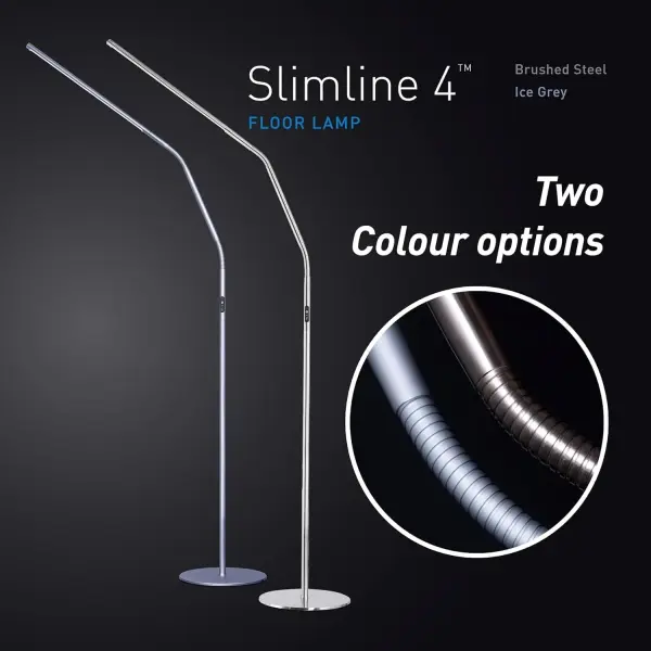 Daylight Slimline 4™ LED Floor Lamp in Brushed Steel - 6,000K, 3,200 Lux, 4 Brightness Levels, USB-C Charging Port, Anti-Glare Diffuser, Flexible Design, Art & Craft, Sewing, Nail Salon