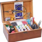 Wooden Sewing Kit Box, Wooden Sewing Box with Sew Kit Accessories, Sewing Repair Kit Sewing Basket, Basic Sewing Kit for Adults, Beginner Universal Home Sewing Repair Tool Kit - Vintage Sewing Set