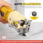 CGOLDENWALL Electric Rotary Fabric Carpet Cutter Multi-layer Fabric Scissors with 1"Cutting Thickness, for Cloth Fabric Leather and Carpet, Comes with Replacement Blade, Sharpening Stone 110V