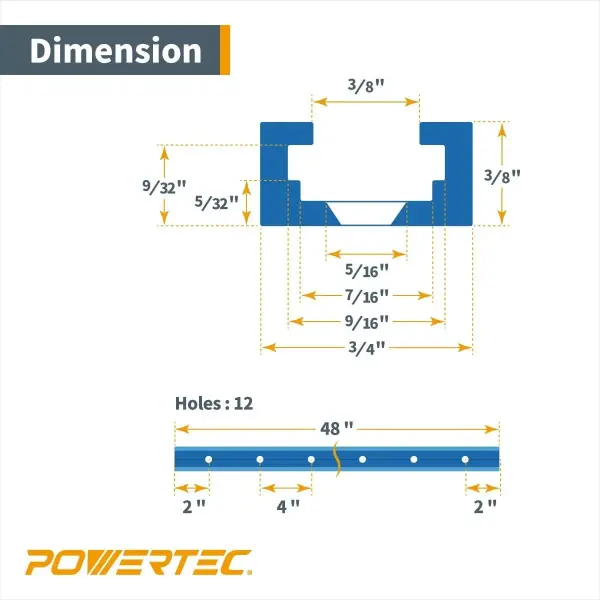POWERTEC 48 Inch x4 Universal T track with 100 Pcs #6 X 1/2" Wood Screws, Double-Cut Profile T track with Predrilled Mounting Holes for Woodworking Jigs and Fixtures, Router Table, Workbench, 71953