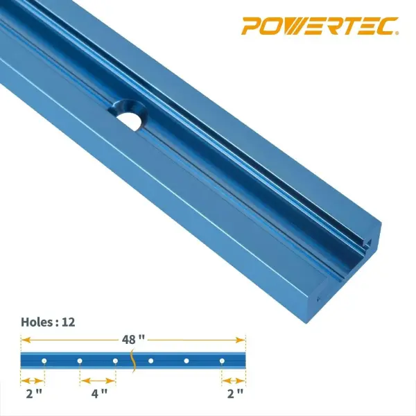 POWERTEC 48 Inch x4 Universal T track with 100 Pcs #6 X 1/2" Wood Screws, Double-Cut Profile T track with Predrilled Mounting Holes for Woodworking Jigs and Fixtures, Router Table, Workbench, 71953