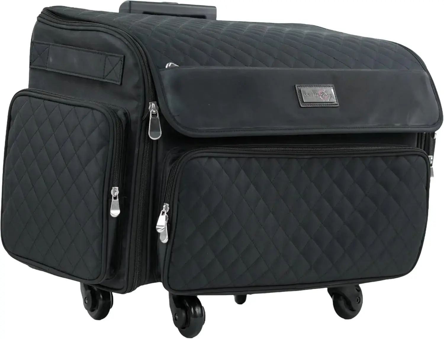 Everything Mary 4 Wheels Collapsible Deluxe Sewing Machine Storage Case - Rolling Trolley Carrying Bag for Brother, Singer