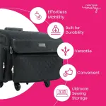 Everything Mary 4 Wheels Collapsible Deluxe Sewing Machine Storage Case - Rolling Trolley Carrying Bag for Brother, Singer
