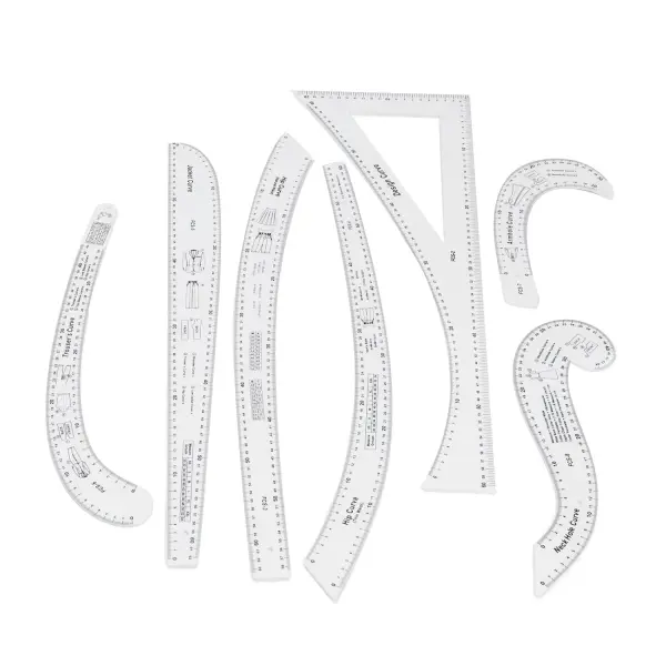 7Pcs Sewing Ruler, Tailor Set Clear High Accuracy Scale Acrylic French Rulers Fashion Pattern Design for Making Drafting Curve Dress Makers