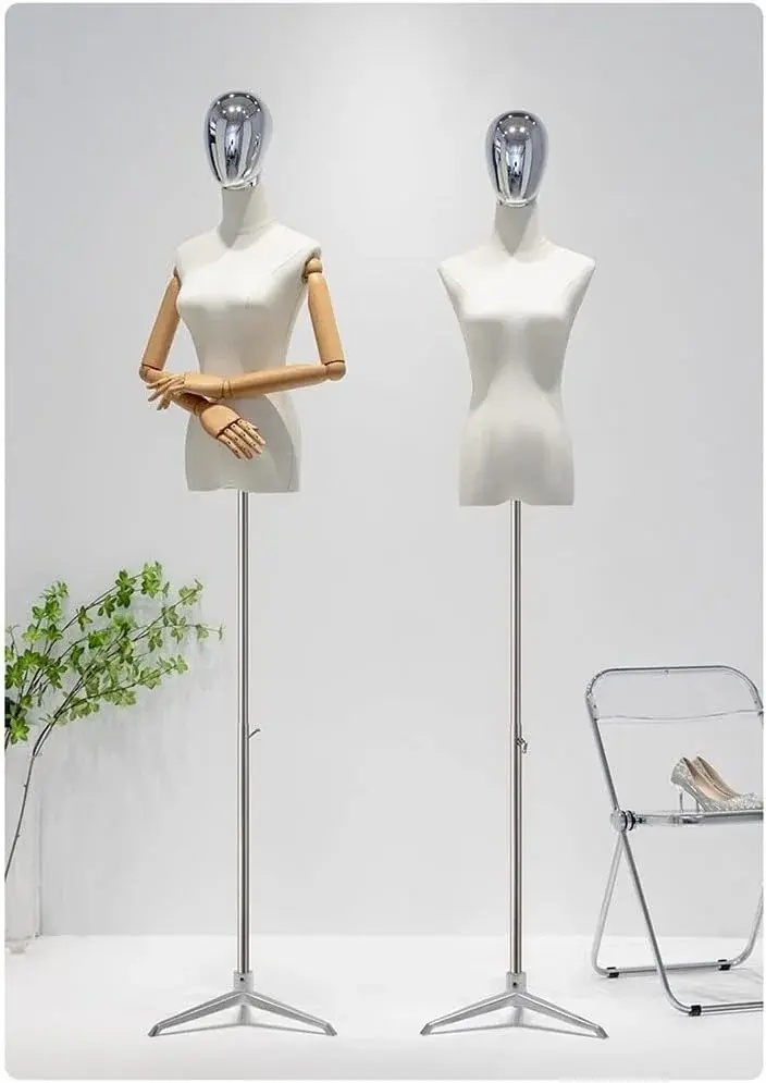 Adjustable Female Dress Form Mannequin with Tripod, Removable Arms & Head for Clothing & Jewelry Display, Sewing Tool - Plated Head, Size S for Tailoring & Fashion Design