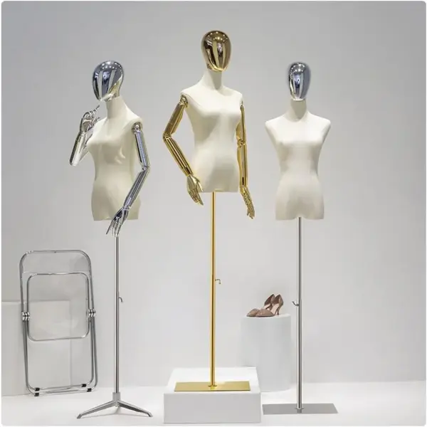 Adjustable Female Dress Form Mannequin with Tripod, Removable Arms & Head for Clothing & Jewelry Display, Sewing Tool - Plated Head, Size S for Tailoring & Fashion Design