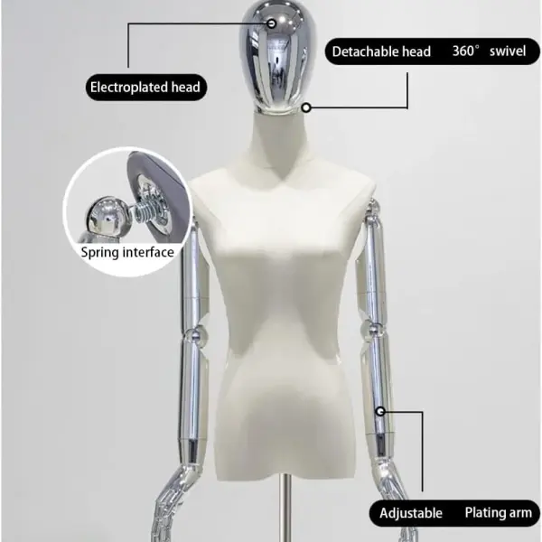 Adjustable Female Dress Form Mannequin with Tripod, Removable Arms & Head for Clothing & Jewelry Display, Sewing Tool - Plated Head, Size S for Tailoring & Fashion Design