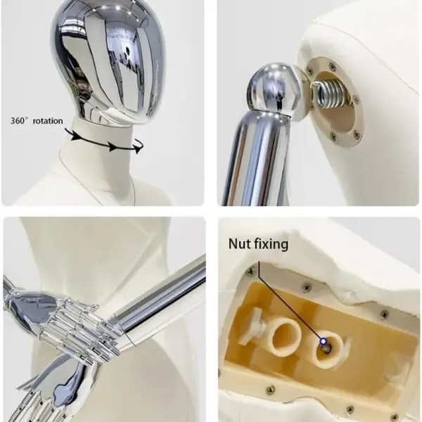 Adjustable Female Dress Form Mannequin with Tripod, Removable Arms & Head for Clothing & Jewelry Display, Sewing Tool - Plated Head, Size S for Tailoring & Fashion Design