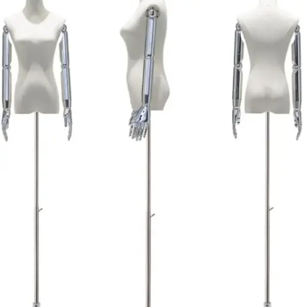 Adjustable Female Dress Form Mannequin with Tripod, Removable Arms & Head for Clothing & Jewelry Display, Sewing Tool - Plated Head, Size S for Tailoring & Fashion Design
