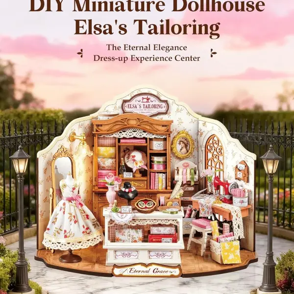 Rolife DIY Miniature House Kit Elsa's Tailoring, Mini Dollhouse Kit for Adults, Mini Room Building Kit for Teens, DIY Craft Kits for Parents Friends Girls Boys (Elsa's Tailor Shop)