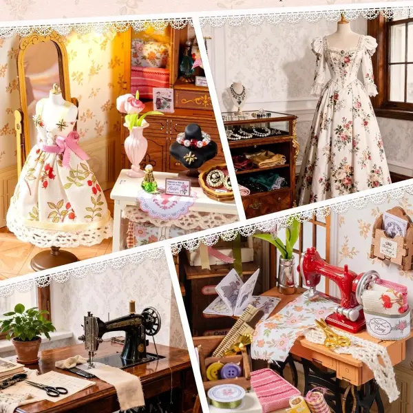 Rolife DIY Miniature House Kit Elsa's Tailoring, Mini Dollhouse Kit for Adults, Mini Room Building Kit for Teens, DIY Craft Kits for Parents Friends Girls Boys (Elsa's Tailor Shop)