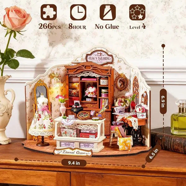 Rolife DIY Miniature House Kit Elsa's Tailoring, Mini Dollhouse Kit for Adults, Mini Room Building Kit for Teens, DIY Craft Kits for Parents Friends Girls Boys (Elsa's Tailor Shop)
