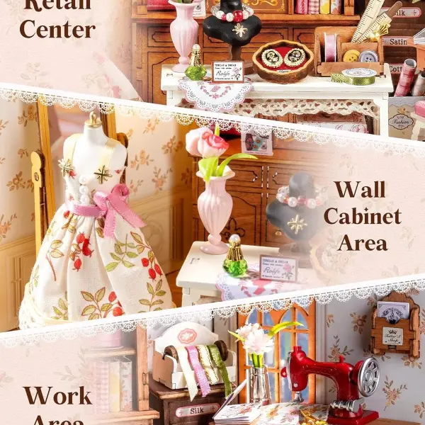 Rolife DIY Miniature House Kit Elsa's Tailoring, Mini Dollhouse Kit for Adults, Mini Room Building Kit for Teens, DIY Craft Kits for Parents Friends Girls Boys (Elsa's Tailor Shop)
