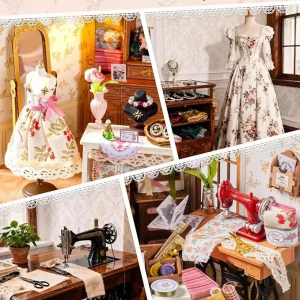 Rolife DIY Miniature House Kit Elsa's Tailoring, Mini Dollhouse Kit for Adults, Mini Room Building Kit for Teens, DIY Craft Kits for Parents Friends Girls Boys (Elsa's Tailor Shop)