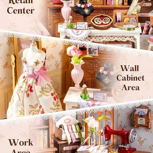 Rolife DIY Miniature House Kit Elsa's Tailoring, Mini Dollhouse Kit for Adults, Mini Room Building Kit for Teens, DIY Craft Kits for Parents Friends Girls Boys (Elsa's Tailor Shop)