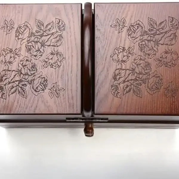 Large Wood Sewing Box with 2 Drawers - Sewing Baskets Organizer for Embroidery - Easy Carrying Sewing Tools Storage Compartment - Empty Box for Home