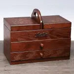 Large Wood Sewing Box with 2 Drawers - Sewing Baskets Organizer for Embroidery - Easy Carrying Sewing Tools Storage Compartment - Empty Box for Home