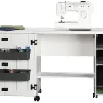 Sauder Folding SewingTable & Craft Cart Storage Cabinet, in Soft White