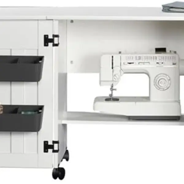 Sauder Folding SewingTable & Craft Cart Storage Cabinet, in Soft White