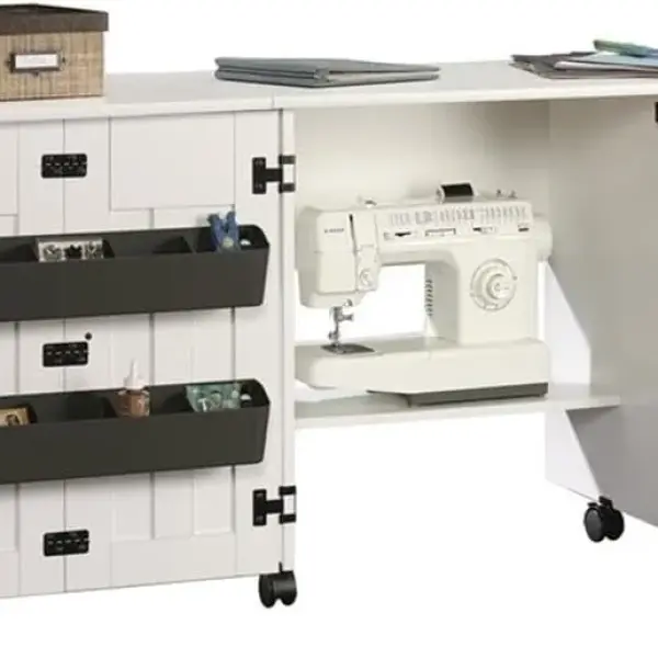 Sauder Folding SewingTable & Craft Cart Storage Cabinet, in Soft White