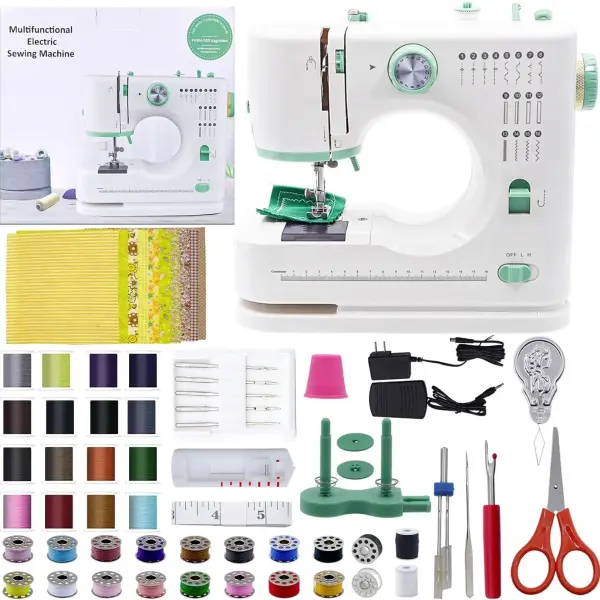 Sewing Machine with Double Needle, Mini Sewing Machine with 16 Built-in Stitches, Includes Multiple Accessories, Perfect for Everyday Home Sewing and DIY Projects