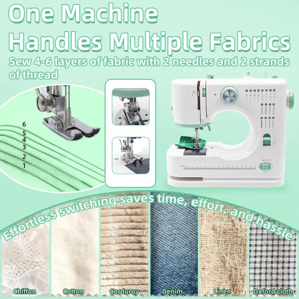 Sewing Machine with Double Needle, Mini Sewing Machine with 16 Built-in Stitches, Includes Multiple Accessories, Perfect for Everyday Home Sewing and DIY Projects