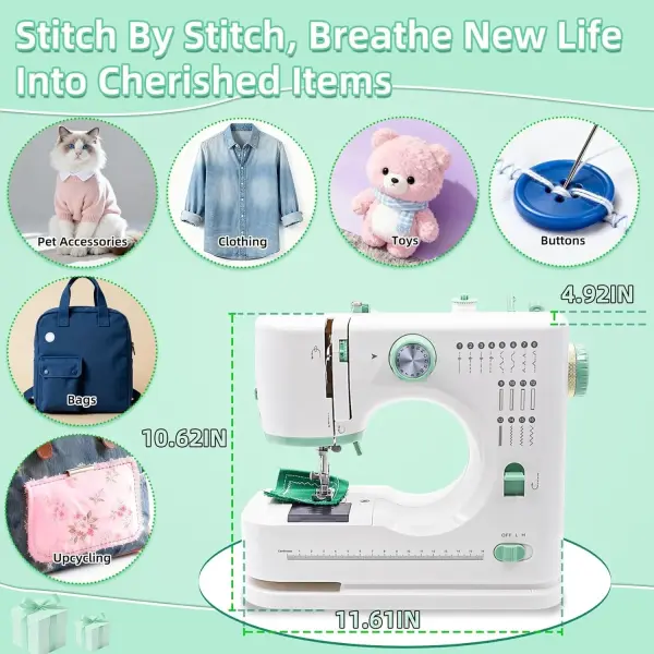 Sewing Machine with Double Needle, Mini Sewing Machine with 16 Built-in Stitches, Includes Multiple Accessories, Perfect for Everyday Home Sewing and DIY Projects