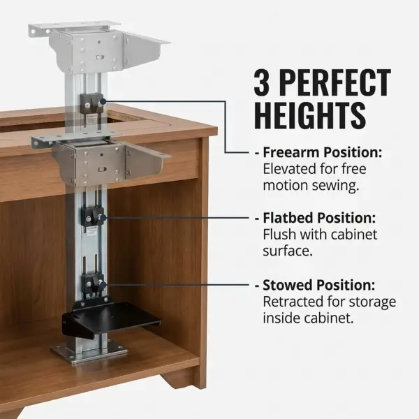 Sewing Machine Lift Mechanism – 50-lb. Capacity Heavy Duty Sewing Furniture for Ergonomic Use – Easy-to-Install Smooth Airlift Mechanism for Clutter-Free Workspace & Touch Release Operation