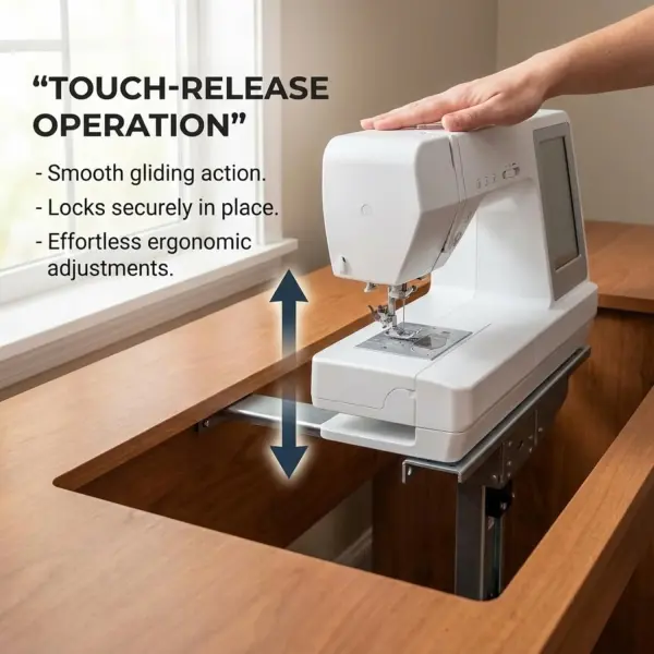 Sewing Machine Lift Mechanism – 50-lb. Capacity Heavy Duty Sewing Furniture for Ergonomic Use – Easy-to-Install Smooth Airlift Mechanism for Clutter-Free Workspace & Touch Release Operation