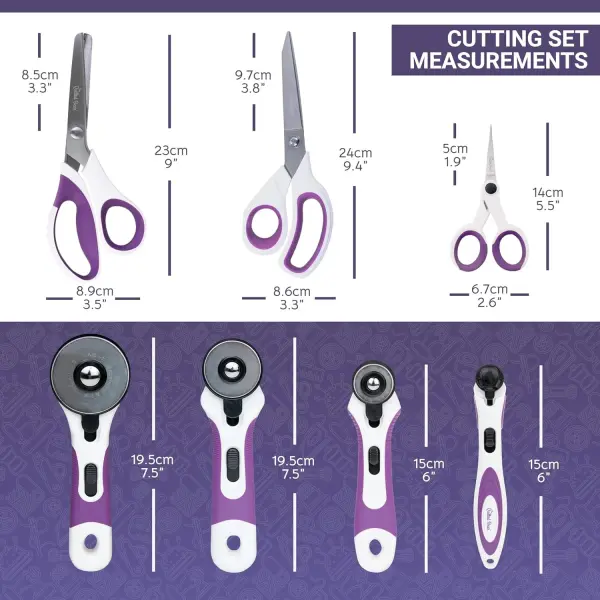 The Quilted Bear Ultimate Cutting Set – 4 Rotary Cutters (18mm–60mm), Fabric Scissors, Pinking Shears & Micro-Tip Scissors in Storage Case – Precise, Versatile Quilting & Sewing Supplies