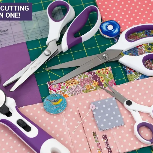 The Quilted Bear Ultimate Cutting Set – 4 Rotary Cutters (18mm–60mm), Fabric Scissors, Pinking Shears & Micro-Tip Scissors in Storage Case – Precise, Versatile Quilting & Sewing Supplies