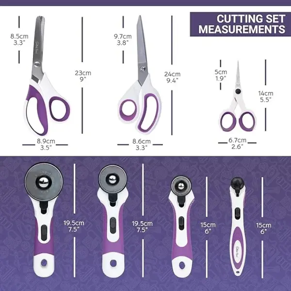The Quilted Bear Ultimate Cutting Set – 4 Rotary Cutters (18mm–60mm), Fabric Scissors, Pinking Shears & Micro-Tip Scissors in Storage Case – Precise, Versatile Quilting & Sewing Supplies