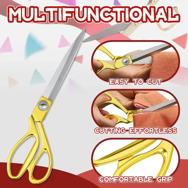 Amylove 6 Pcs Ribbon Cutting Scissors Metal Heavy Duty Stainless Steel Fabric Tailor for Ceremony Events Inaugurations Dressmaking Sewing Plastic Cardboard, 10.43 x 2.76 Inch (Style1,Gold)