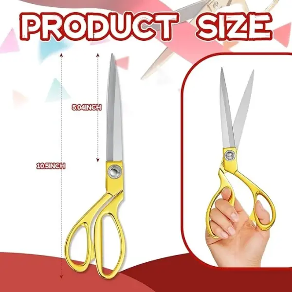 Amylove 6 Pcs Ribbon Cutting Scissors Metal Heavy Duty Stainless Steel Fabric Tailor for Ceremony Events Inaugurations Dressmaking Sewing Plastic Cardboard, 10.43 x 2.76 Inch (Style1,Gold)