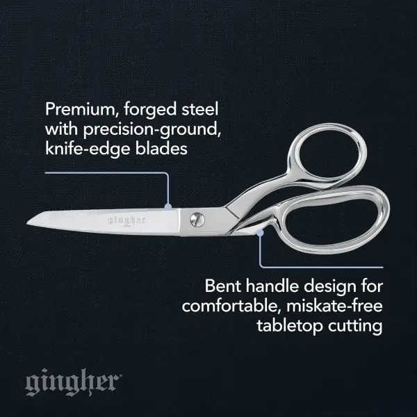 Gingher 8" Dressmaker's Fabric Scissors, Stainless Steel Shears, Sharp Knife Edge Steel Sewing Shears with Protective Sheath for Fabric Cutting and Tailoring, Chrome Plated Nickel Finish