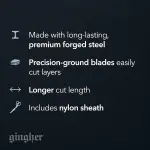 Gingher 8" Dressmaker's Fabric Scissors, Stainless Steel Shears, Sharp Knife Edge Steel Sewing Shears with Protective Sheath for Fabric Cutting and Tailoring, Chrome Plated Nickel Finish