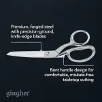 Gingher 8" Dressmaker's Fabric Scissors, Stainless Steel Shears, Sharp Knife Edge Steel Sewing Shears with Protective Sheath for Fabric Cutting and Tailoring, Chrome Plated Nickel Finish