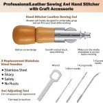WILLBOND 12 Pieces Leather Sewing Awl Hand Stitcher with Craft Accessories Set, Hand Awl Tool, 3 Sizes Needles and Replacement Spools of Thread, Stitching Tool Kit(Elegant Color)