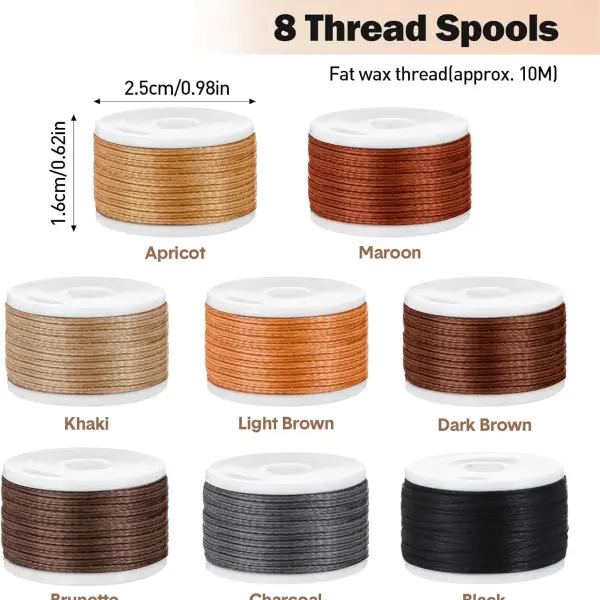 WILLBOND 12 Pieces Leather Sewing Awl Hand Stitcher with Craft Accessories Set, Hand Awl Tool, 3 Sizes Needles and Replacement Spools of Thread, Stitching Tool Kit(Elegant Color)