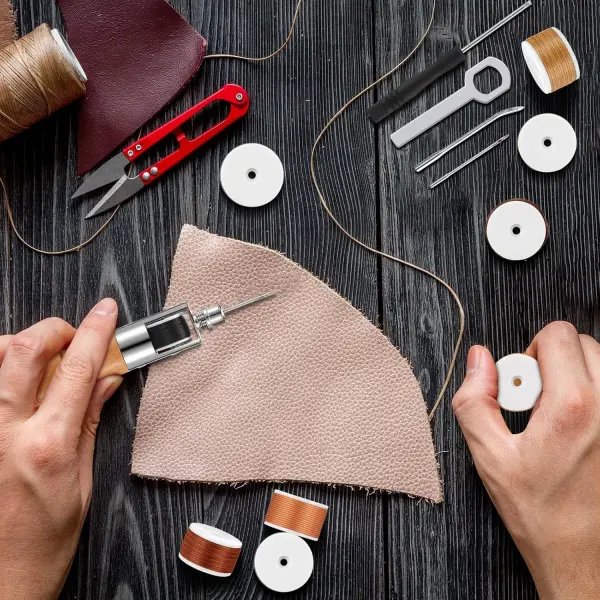 WILLBOND 12 Pieces Leather Sewing Awl Hand Stitcher with Craft Accessories Set, Hand Awl Tool, 3 Sizes Needles and Replacement Spools of Thread, Stitching Tool Kit(Elegant Color)