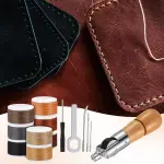 WILLBOND 12 Pieces Leather Sewing Awl Hand Stitcher with Craft Accessories Set, Hand Awl Tool, 3 Sizes Needles and Replacement Spools of Thread, Stitching Tool Kit(Elegant Color)